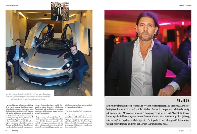Eric Poirier Owner & Founder of ForSuperRich.com .First Interview September 2020 for the N1 Luxury magazine in Hungary Luxury-Magazin.hu