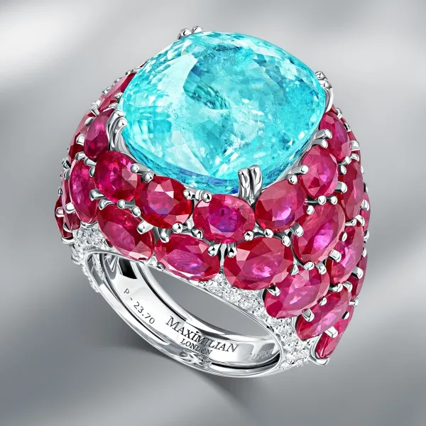 MaximiliaN London - Diamond Ring Set With Paraiba Tourmaline & Burmese Rubies