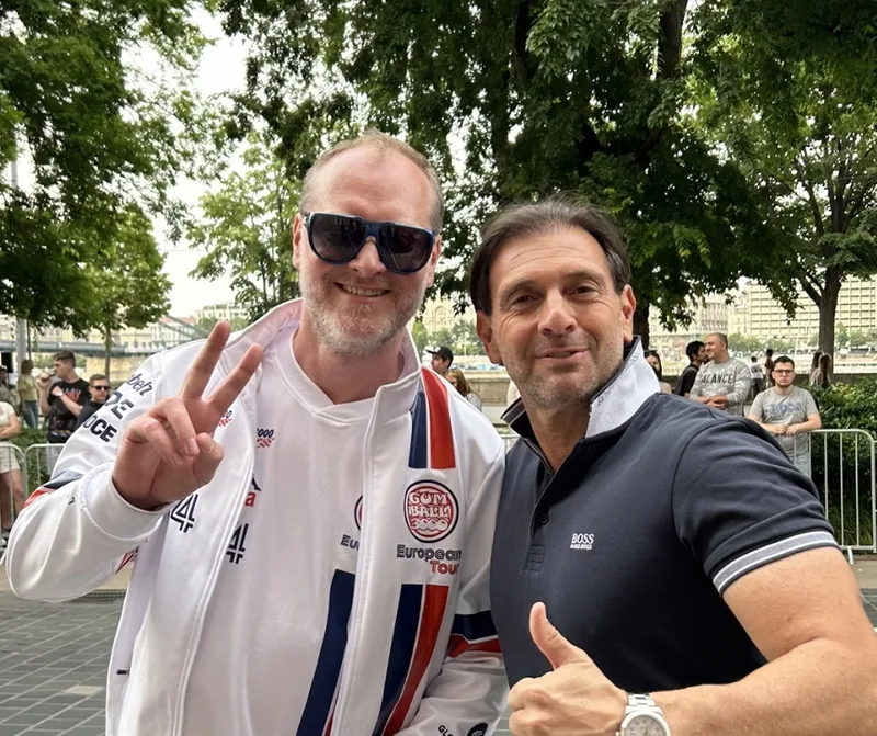 Maximillion Cooper Founder of GumBall & Eric Poirier Founder of ForSuperRich.com meeting during GUMBALL 3000 Budapest Hungary 2023