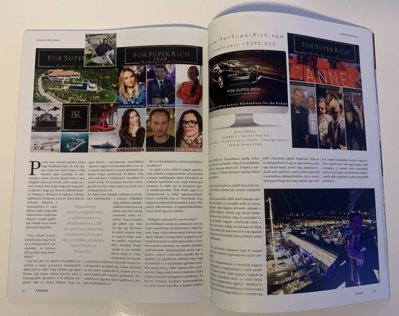 Eric Poirier Team of ForSuperRich.com .First Interview September 2020 for the N1 Luxury magazine in Hungary Luxury-Magazin.hu