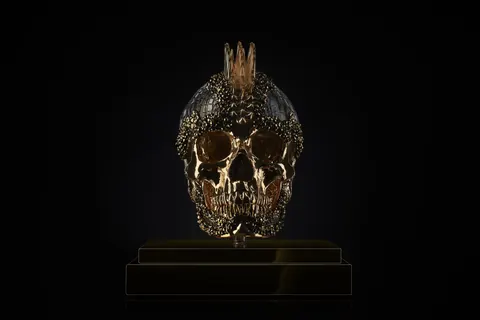 Sculpture Vanity Skull Gold Crocodile - LeRiche