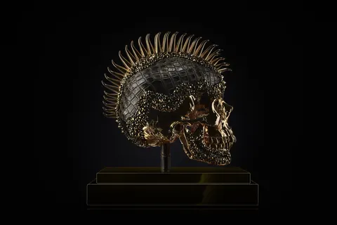 Sculpture Vanity Skull Gold Crocodile - LeRiche 0 for sale For Super Rich
