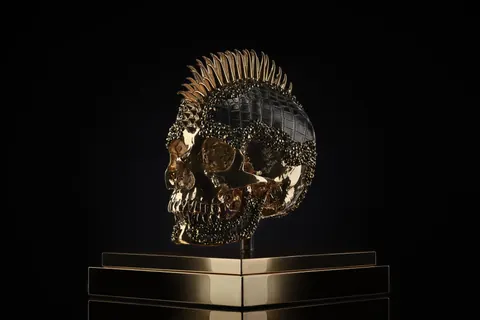 Sculpture Vanity Skull Gold Crocodile - LeRiche USA for sale For Super Rich