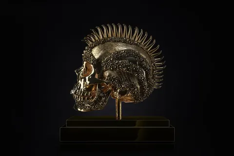 Sculpture Vanity Skull Gold Python  - LeRiche
