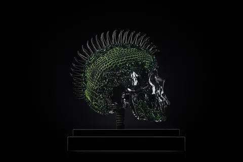 Sculpture Vanity Skull Lime Green Crocodile  - LeRiche Unique for sale For Super Rich