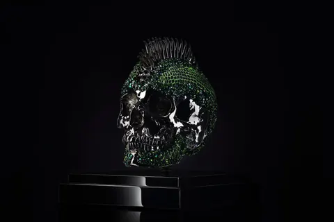Sculpture Vanity Skull Lime Green Crocodile  - LeRiche