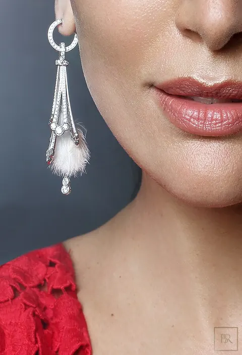 Earrings  FEATHER White Gold diamonds -  Giberg Switzerland for sale For Super Rich
