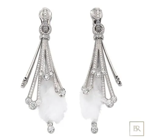 Earrings  FEATHER White Gold diamonds -  Giberg
