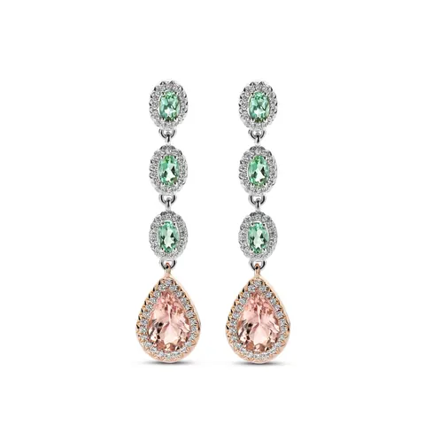 Earrings One-of-a-kind N°117 – Radiant Contrast Green Beryl & Morganite with Diamond Sparkle -  Celine Roelens