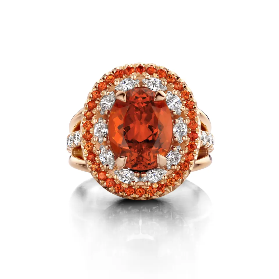 Ring One-of-a-kind Mandarin Garnet ring N°127 in 18 Karat Rose Gold - Celine Roelens for sale For Super Rich Ring One-of-a-kind Mandarin Garnet ring N°127 in 18 Karat Rose Gold - Celine Roelens for sale For Super Rich