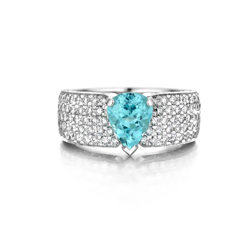 Ring One-of-a-Kind Paraíba Tourmaline Ring in 18K White Gold - Celine Roelens for sale For Super Rich Ring One-of-a-Kind Paraíba Tourmaline Ring in 18K White Gold - Celine Roelens for sale For Super Rich