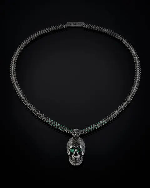 Necklace Vanity Skull pendant with spine link -  LeRiche 0 for sale For Super Rich
