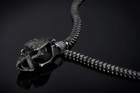 Necklace Vanity Skull pendant with spine link -  LeRiche USA for sale For Super Rich