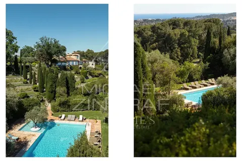 Bastide Villa Built 1920 hillside panoramic view of the sea and the Esterel mountains, 13 bedrooms in Mougins - French Riviera buy for sale For Super Rich