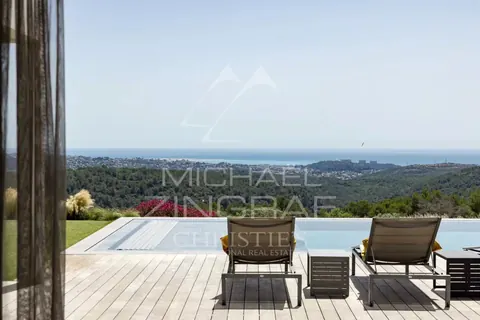 Contemporary Villa  breathtaking sea and hills views 14x4.5m mirror pool, 5 bedrooms in Roquefort Les Pins available rental For Super Rich