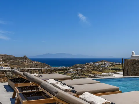 Design Villa Panoramic View over Paraga, Platis Yialos, and Paradise beaches., 5 bedrooms in Mykonos New for sale For Super Rich