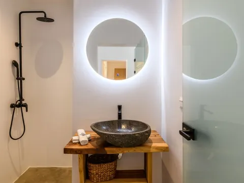 Design Villa Panoramic View over Paraga, Platis Yialos, and Paradise beaches., 5 bedrooms in Mykonos best for sale For Super Rich