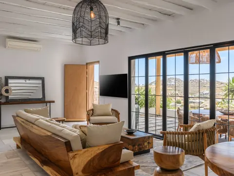 Design Villa Panoramic View over Paraga, Platis Yialos, and Paradise beaches., 5 bedrooms in Mykonos buy for sale For Super Rich