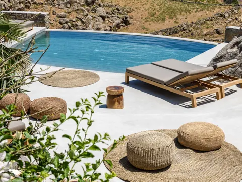 Design Villa Panoramic View over Paraga, Platis Yialos, and Paradise beaches., 5 bedrooms in Mykonos real estate for sale For Super Rich