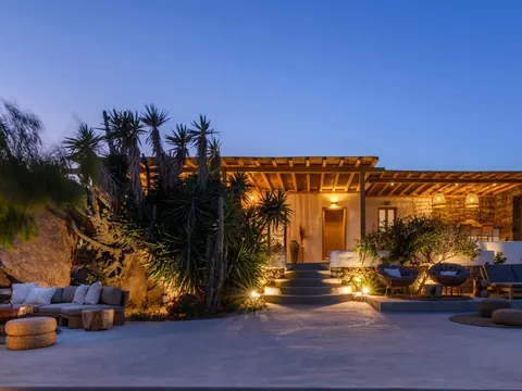 Design Villa Panoramic View over Paraga, Platis Yialos, and Paradise beaches., 5 bedrooms in Mykonos exclusive for sale For Super Rich