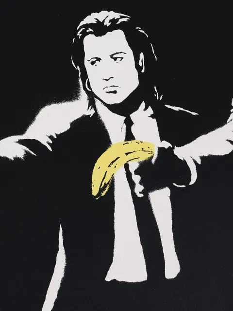 Painting Banksy Pulp Fiction (unsigned, 2004) - Banksy 100,000 for sale For Super Rich