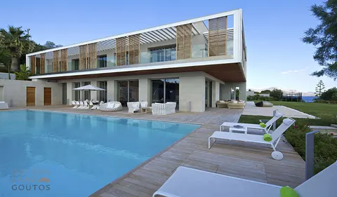 Architectural Villa Private Beach in Agia Marina Sew view & Tennis court, 4 bedrooms in Athens 7-1386 for sale For Super Rich
