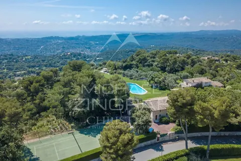 Provencal House Panoramic views sea and the old village Tennis court, pool, stylish summer kitchen, 9 bedrooms in Saint Paul de Vence MZISP1409 for sale For Super Rich