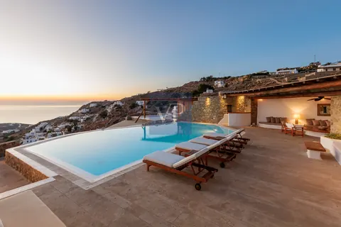 Architectural Villa Wild Blue private heated pool, panoramic views of the sea and sunset, 6 bedrooms in Tourlos - Mykonos image for sale For Super Rich