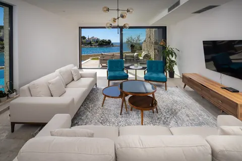 Modern Villa Beach Front direct access to the natural rocky beach, 4 bedrooms in Primosten prix for sale For Super Rich