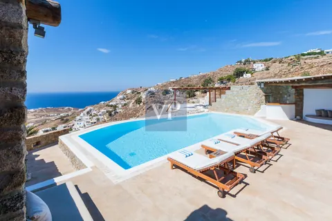 Architectural Villa Wild Blue private heated pool, panoramic views of the sea and sunset, 6 bedrooms in Tourlos - Mykonos New for sale For Super Rich