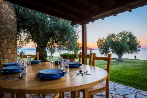 Elegant Villa Beach Front 10 meters from your doorstep, 5 bedrooms in Halkidiki ultra luxury for sale For Super Rich
