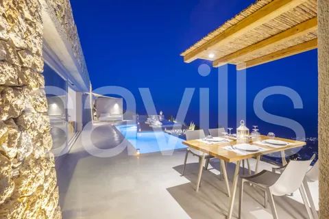 Architectural Villa Panoramic romantic setting Pool facing Greek beaches, 8 bedrooms in Santorini 4445 Santorini for sale For Super Rich