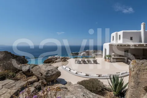 Architectural Villa Breathtaking 180-degrees views Rock Swimming pool, 10 bedrooms in Mykonos search for sale For Super Rich
