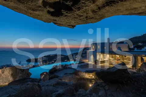 Architectural Villa Breathtaking 180-degrees views Rock Swimming pool, 10 bedrooms in Mykonos buy for sale For Super Rich