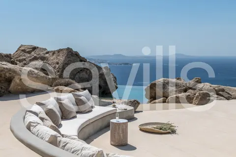 Architectural Villa Breathtaking 180-degrees views Rock Swimming pool, 10 bedrooms in Mykonos property for sale For Super Rich