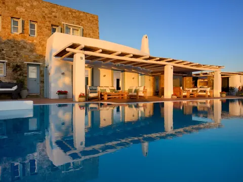 Modern Villa Beach Front panoramic Aegean Sea views, 6 bedrooms in Mykonos unique for sale For Super Rich