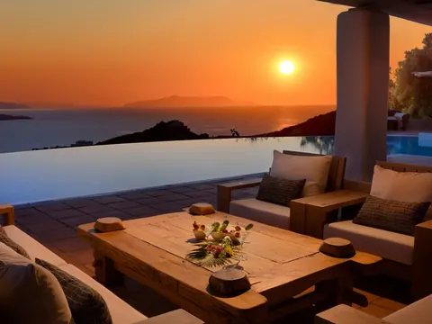 Modern Villa Beach Front panoramic Aegean Sea views, 6 bedrooms in Mykonos photo for sale For Super Rich