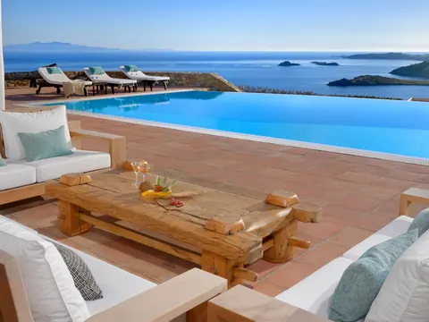 Modern Villa Beach Front panoramic Aegean Sea views, 6 bedrooms in Mykonos image for sale For Super Rich