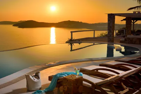 Architectural Villa one-of-a-kind location access sea, stunning panoramic view from Pinnacle Estate, 14 bedrooms in Mykonos available for sale For Super Rich