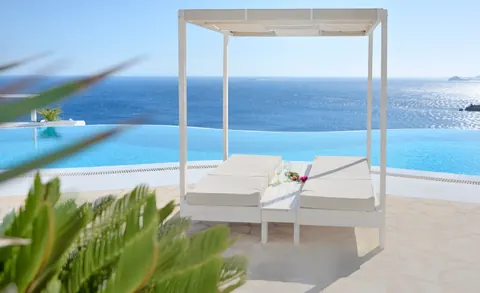 Architectural Villa one-of-a-kind location access sea, stunning panoramic view from Pinnacle Estate, 14 bedrooms in Mykonos photo for sale For Super Rich