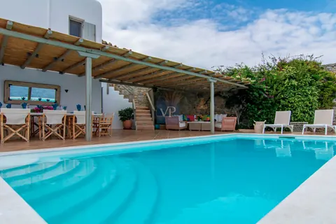 Elegant Villa Blanca sea views of Psarrou beach in Agios Lazaros, infinity pool, 5 bedrooms in Mykonos New for sale For Super Rich