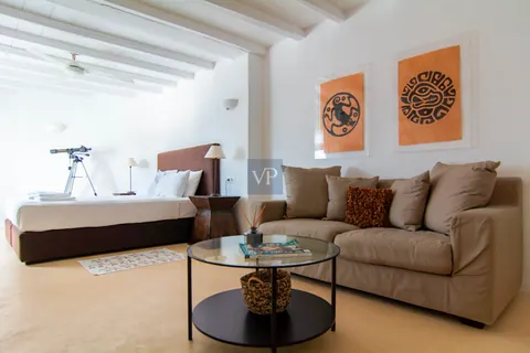 Elegant Villa Blanca sea views of Psarrou beach in Agios Lazaros, infinity pool, 5 bedrooms in Mykonos luxury for sale For Super Rich