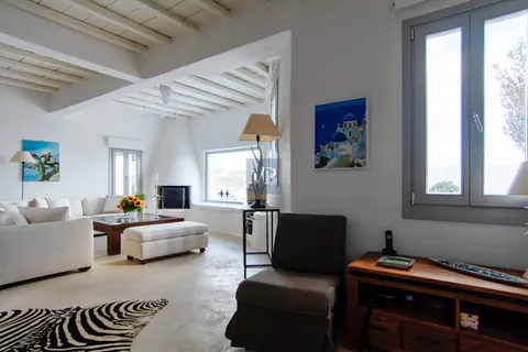 Elegant Villa Blanca sea views of Psarrou beach in Agios Lazaros, infinity pool, 5 bedrooms in Mykonos best for sale For Super Rich