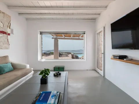 Modern Villa Beach Front panoramic Aegean Sea views, 6 bedrooms in Mykonos search for sale For Super Rich