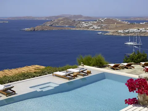 Architectural Villa Sea View, Spa area with a sauna, steam room, and private gym, 5 bedrooms in Mykonos luxury for sale For Super Rich