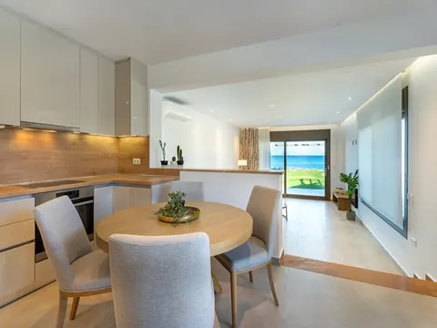Modern Villa Beach Front 10 meters from the crystal-clear waters of the Aegean Sea, 5 bedrooms in Halkidiki deal for sale For Super Rich