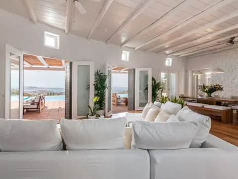 Modern Villa Beach Front panoramic Aegean Sea views, 6 bedrooms in Mykonos buy for sale For Super Rich