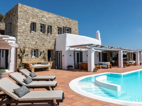 Modern Villa Beach Front panoramic Aegean Sea views, 6 bedrooms in Mykonos New for sale For Super Rich