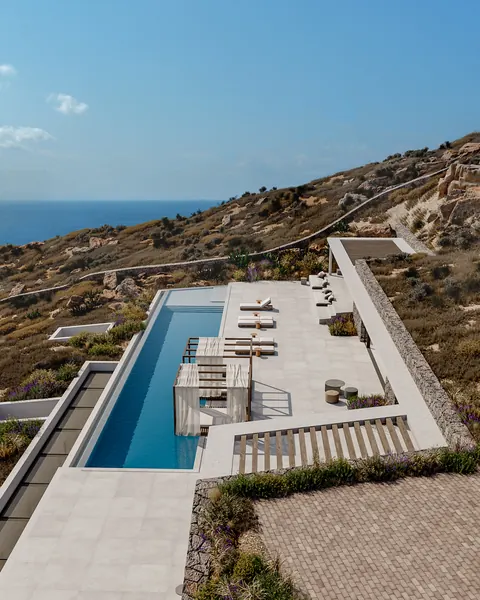 Luxury Villa Geometric shapes Substantial infinity pool and spa over the bay, 6 bedrooms in Mykonos 937010 for sale For Super Rich