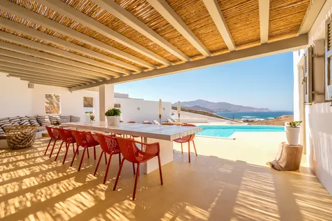 Luxury Villa Mariposa panoramic views of Aegean blue, 8 bedrooms in Mykonos available for sale For Super Rich